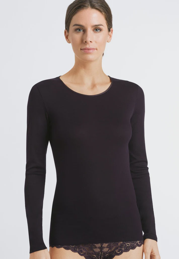 Cotton Seamless Long Sleeved Top - Black